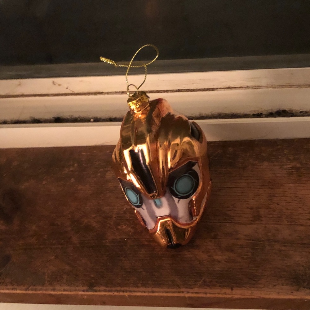 Gold Robot Face Glass Ornament - Home Accent